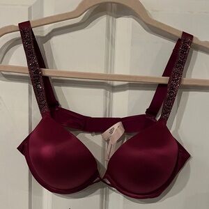 Victoria's Secret Deep Red Bra with Sparkling Straps
